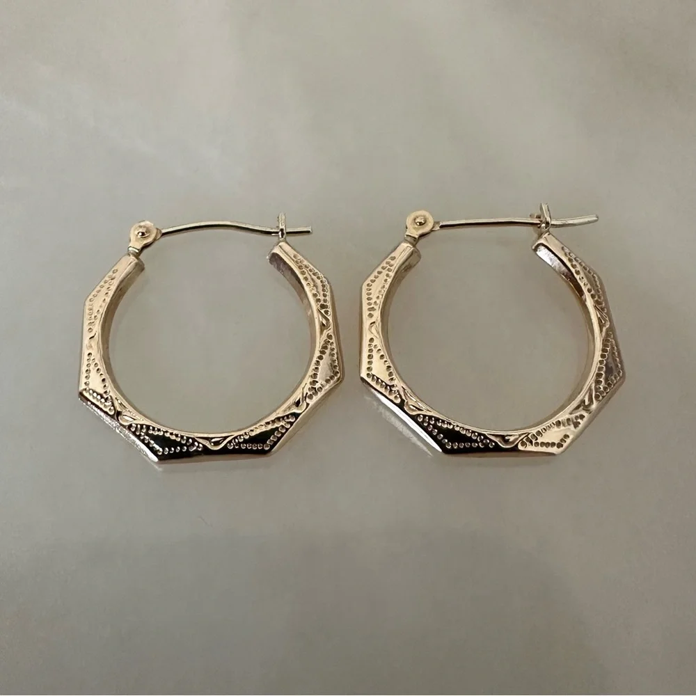 14k Solid Gold Hoop Earrings - Picture 7 of 16